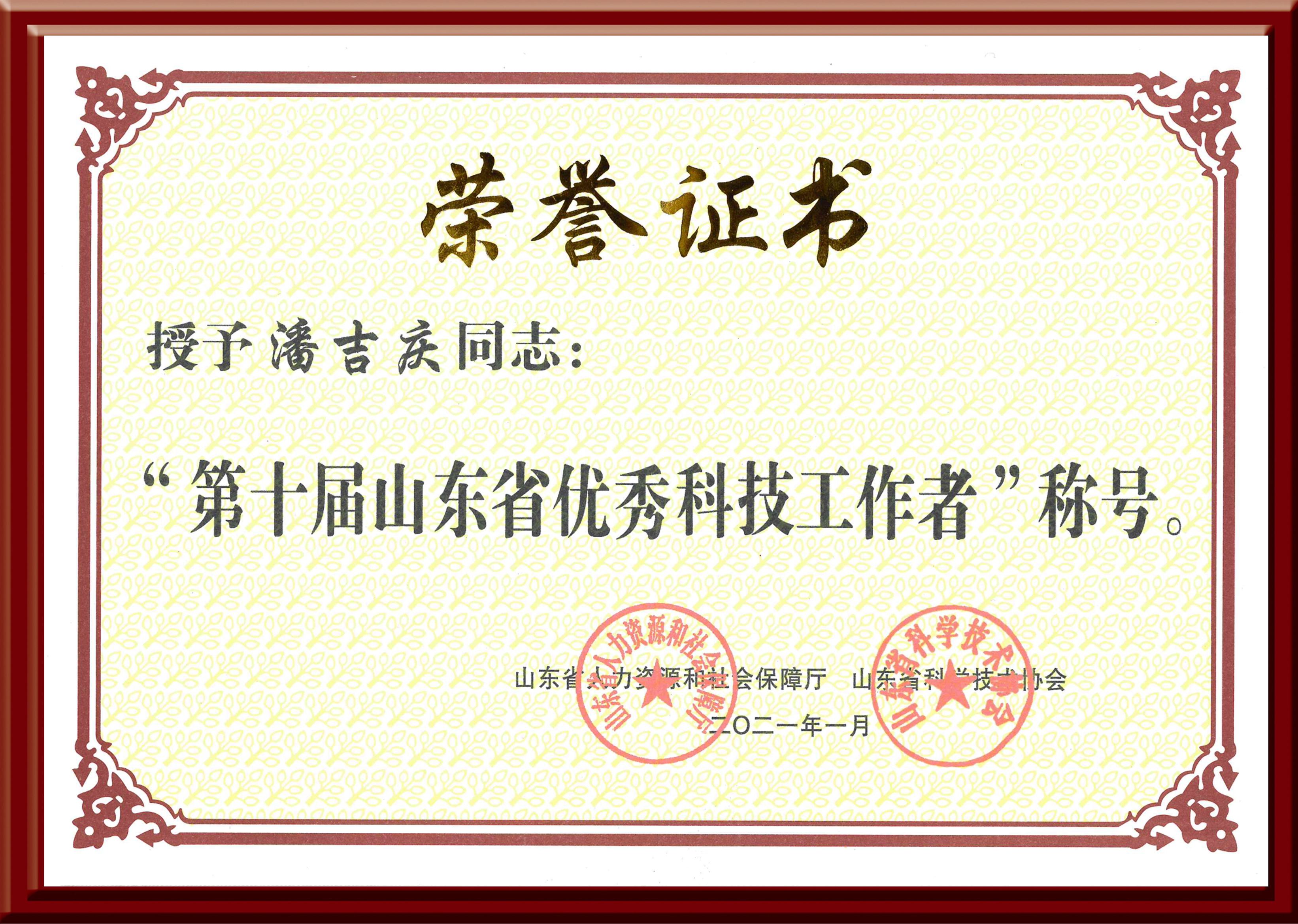 省优秀科技工作者